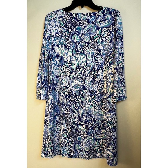 Lilly Pulitzer Sophie Dress 60 animals Women's Blue White Print 3/4 Sleeve Sz L - Picture 4 of 13